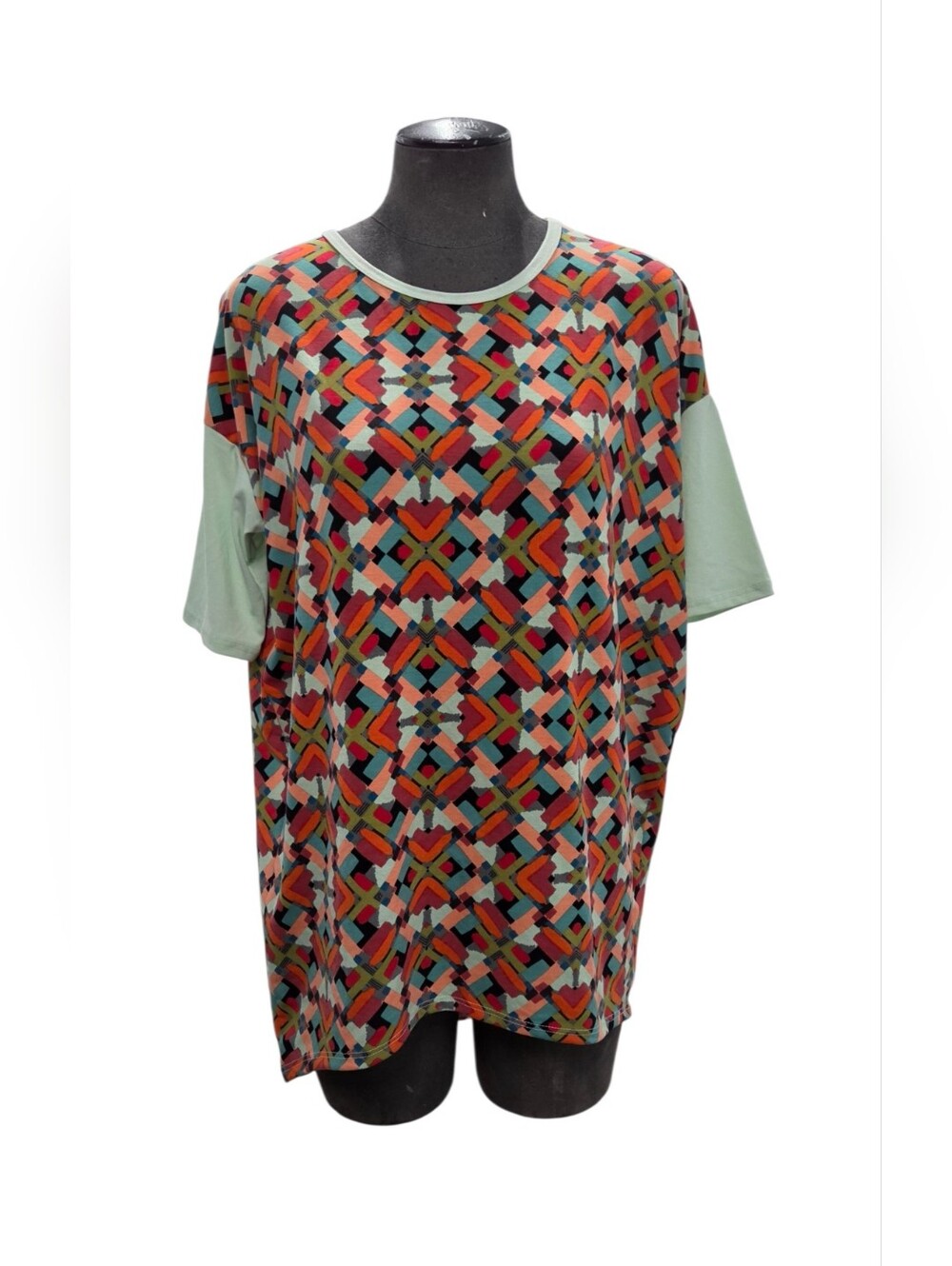 Lularoe Size XXS Irma Multi-Color Geometric Print Short Sleeve Top Mint Sleeve